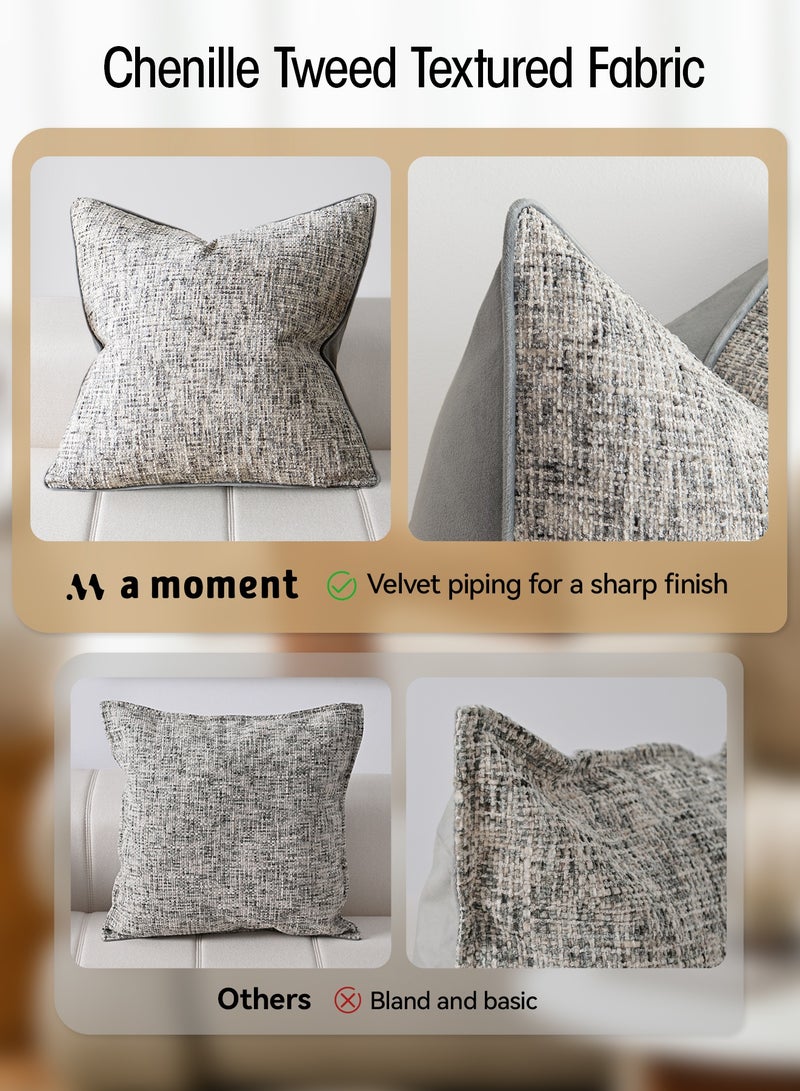a moment Grey Reversible Pillow Covers 2 Pack - Farhouse Chenille Throw Pillows, Neutral Textured Decorative Throw Pillow Covers with Border for Couch Sofa Bed (45x45 CM, No Insert) - Image 5